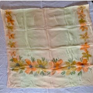 Vintage NINA RICCI Silk Scarf Orange Yellow Floral Sheer Large 64x35 Hand Rolled